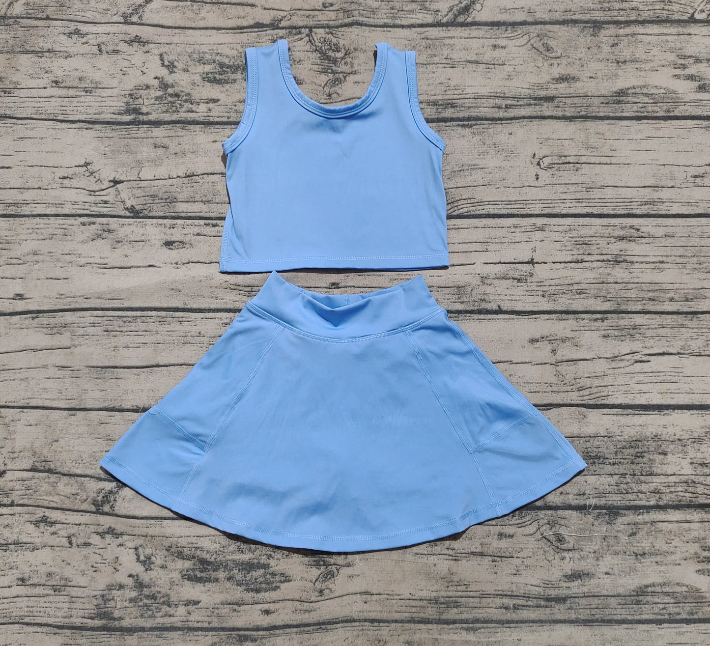 Solid Light Blue 2-Piece Yoga Skort Set