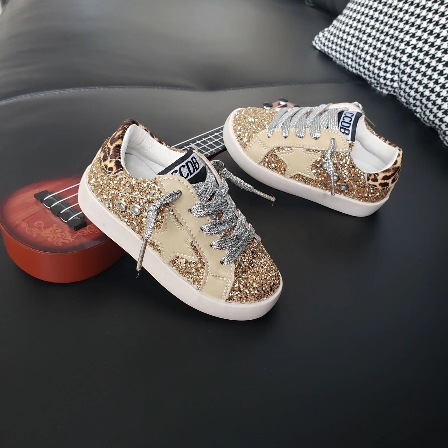 Gold + Leopard Sequin Star Sneakers