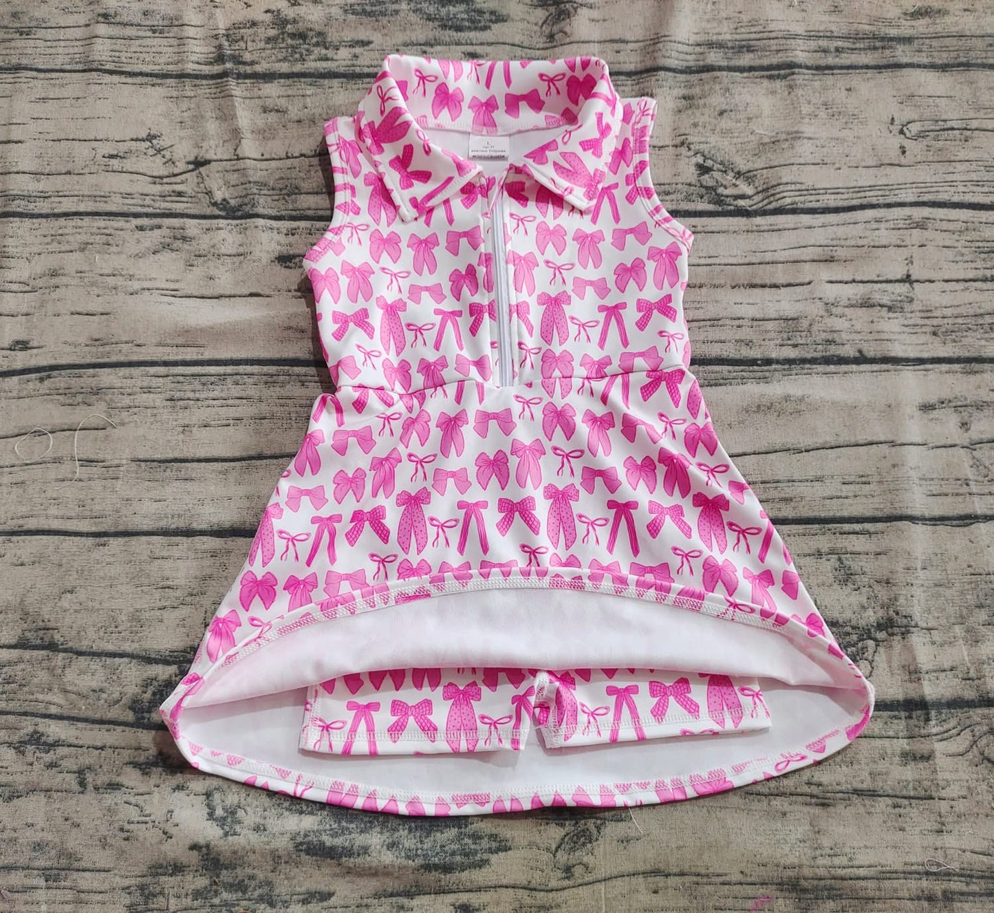 Bow Print Partial Zip Collared Skort Dress