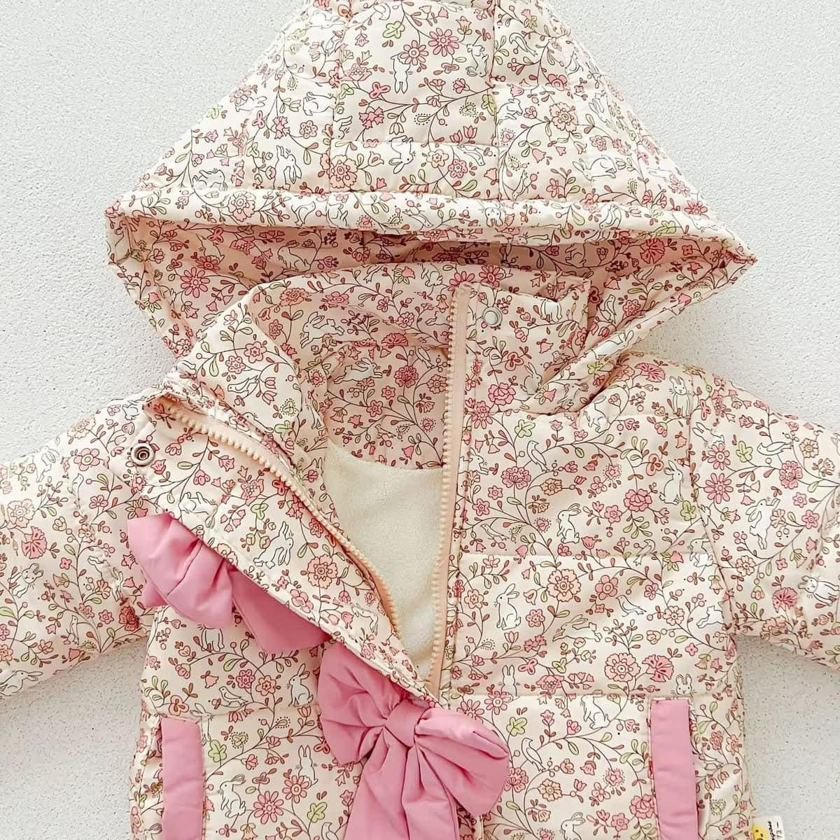 Angelina Must Have Easter Floral Bow Puffer Jacket
