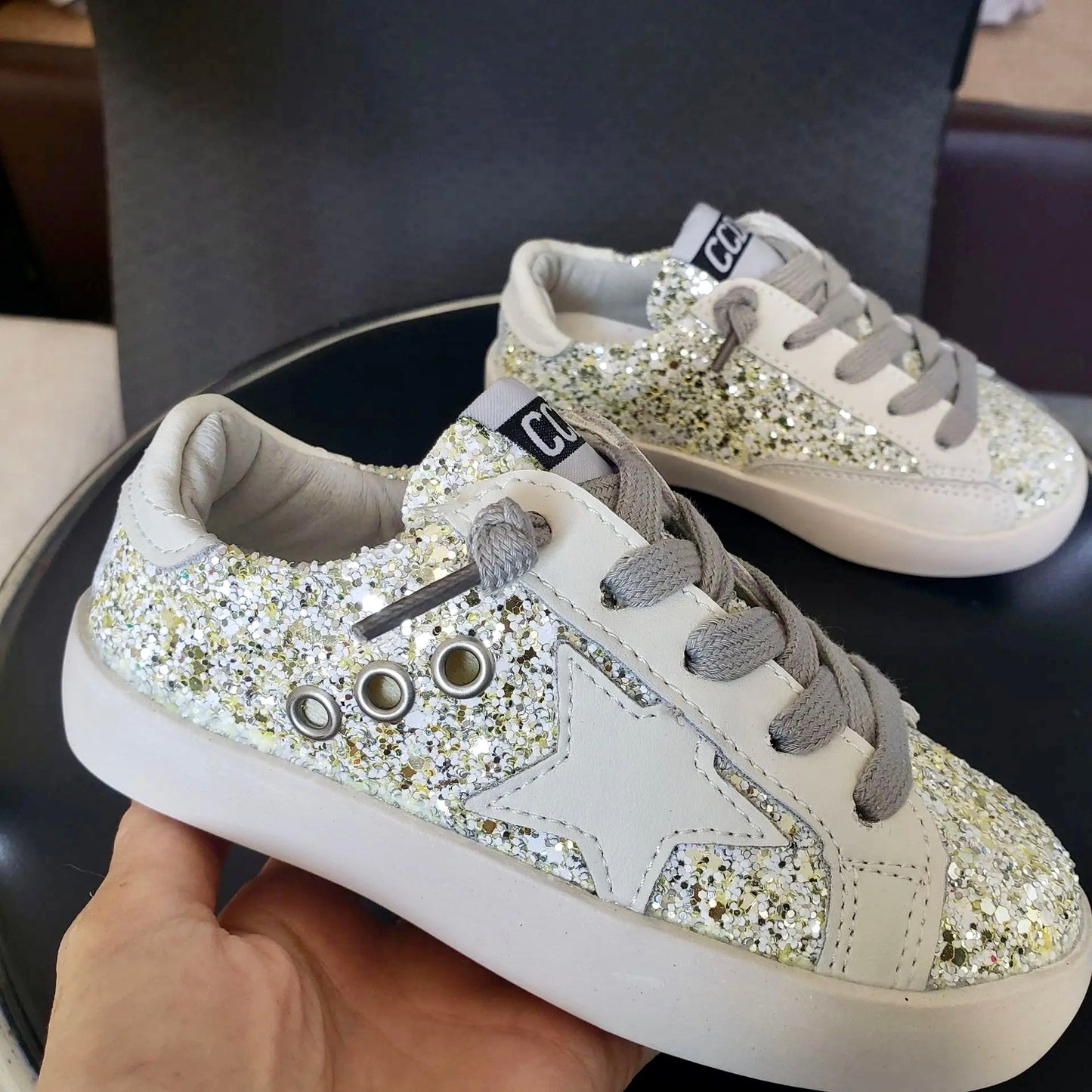 White & Silver Full Bling Star Sneakers