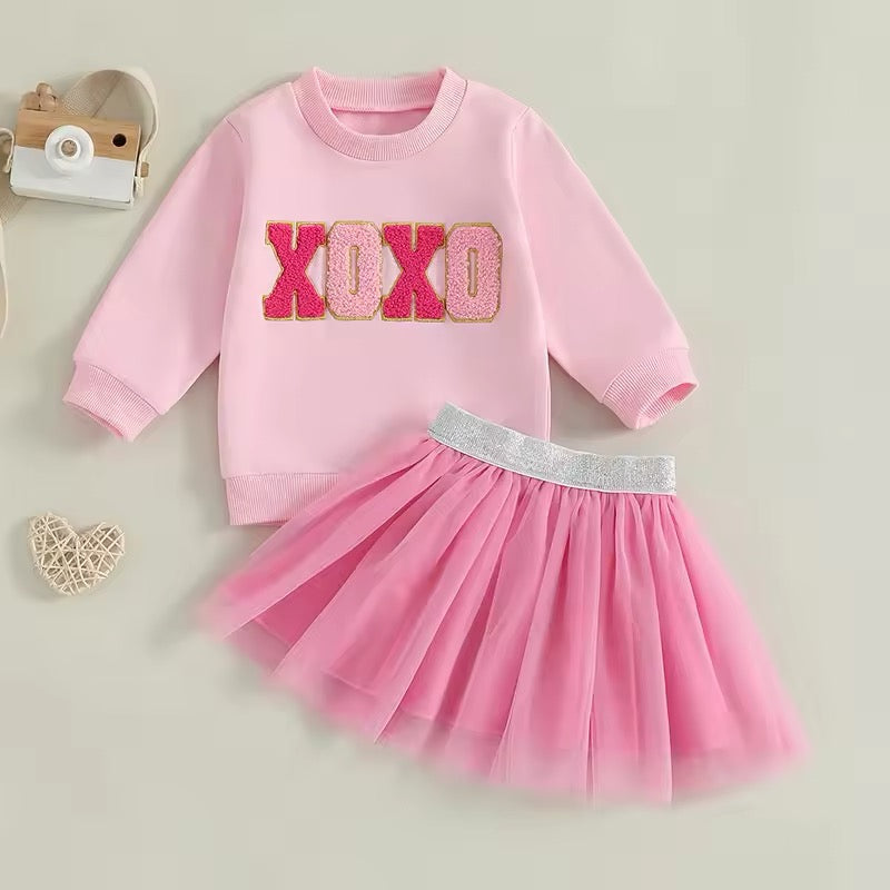 XOXO Chenille Lettered Skirt Set