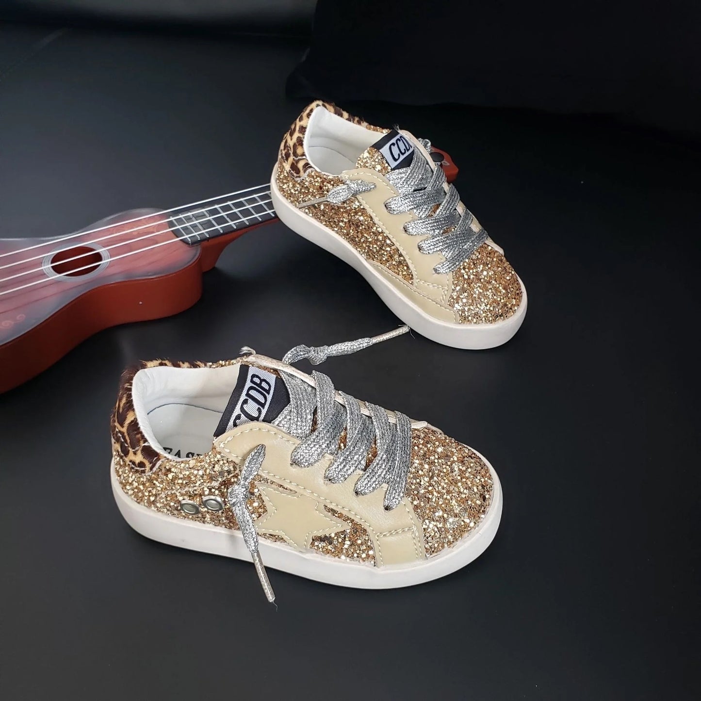Gold + Leopard Sequin Star Sneakers