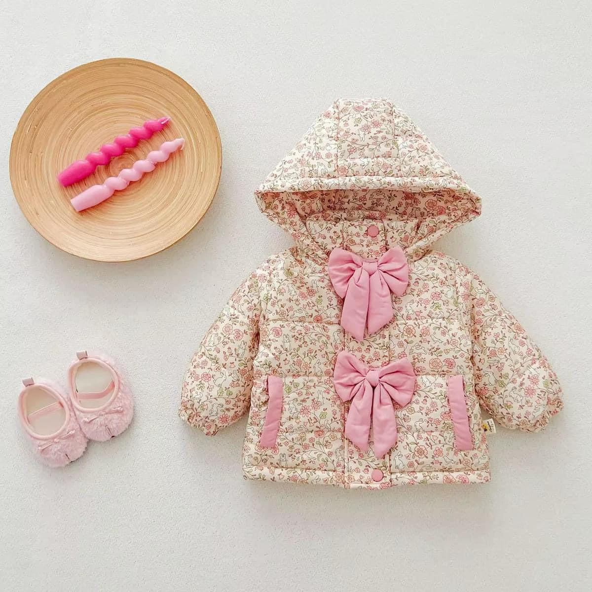 Angelina Must Have Easter Floral Bow Puffer Jacket