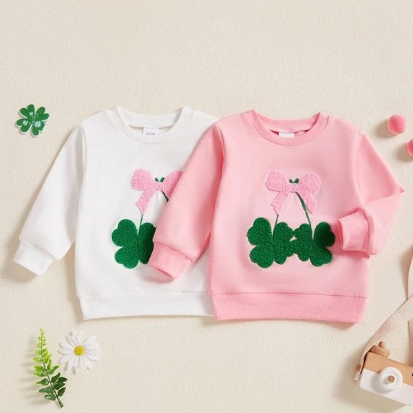 Four Leaf Clover Emroidered Bow Pullover