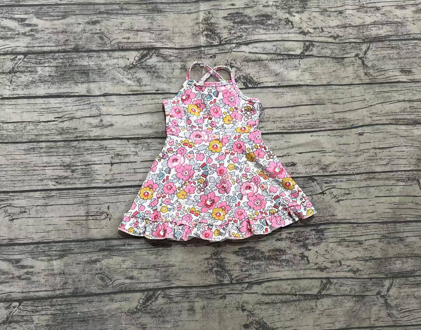 Pink Muli Floral Sleeveless Ruffled Skort Dress