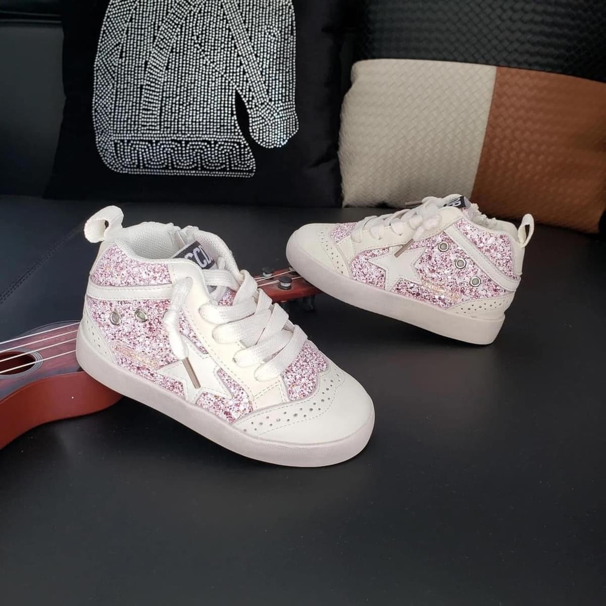 High Top Pink & White Star Sneakers
