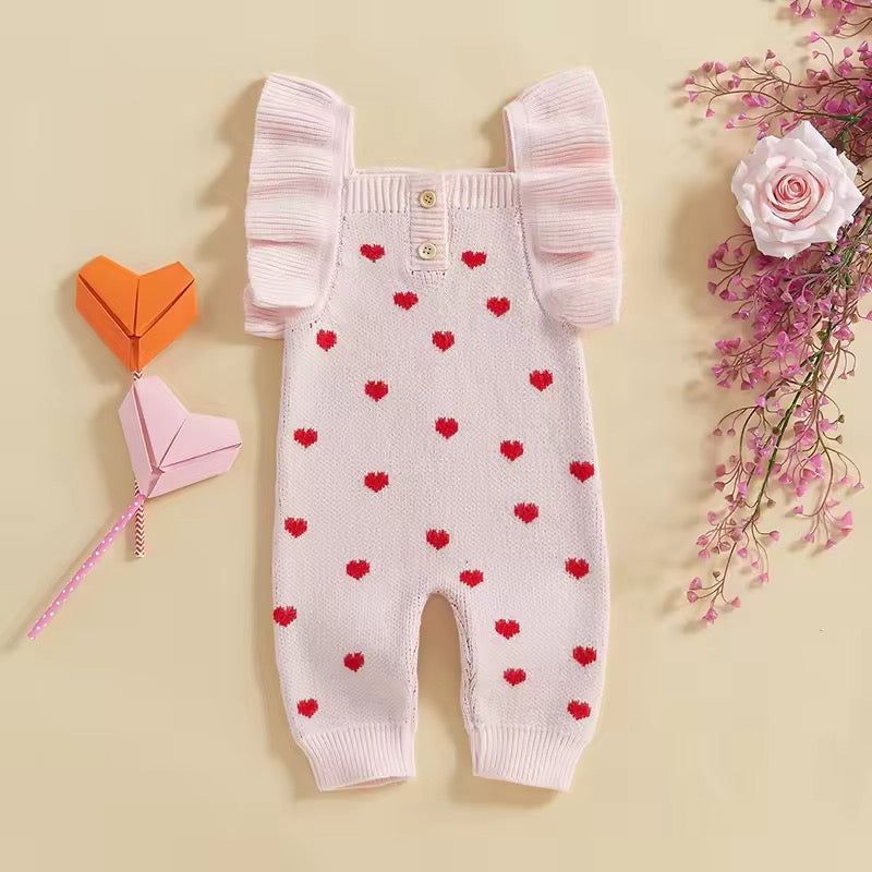 Flutter Sleeve Knit Heart Romper