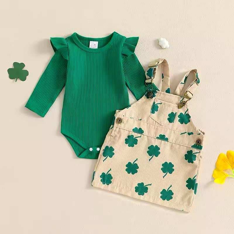 2-Piece Corduroy Overall St. Patrick’s Day Set