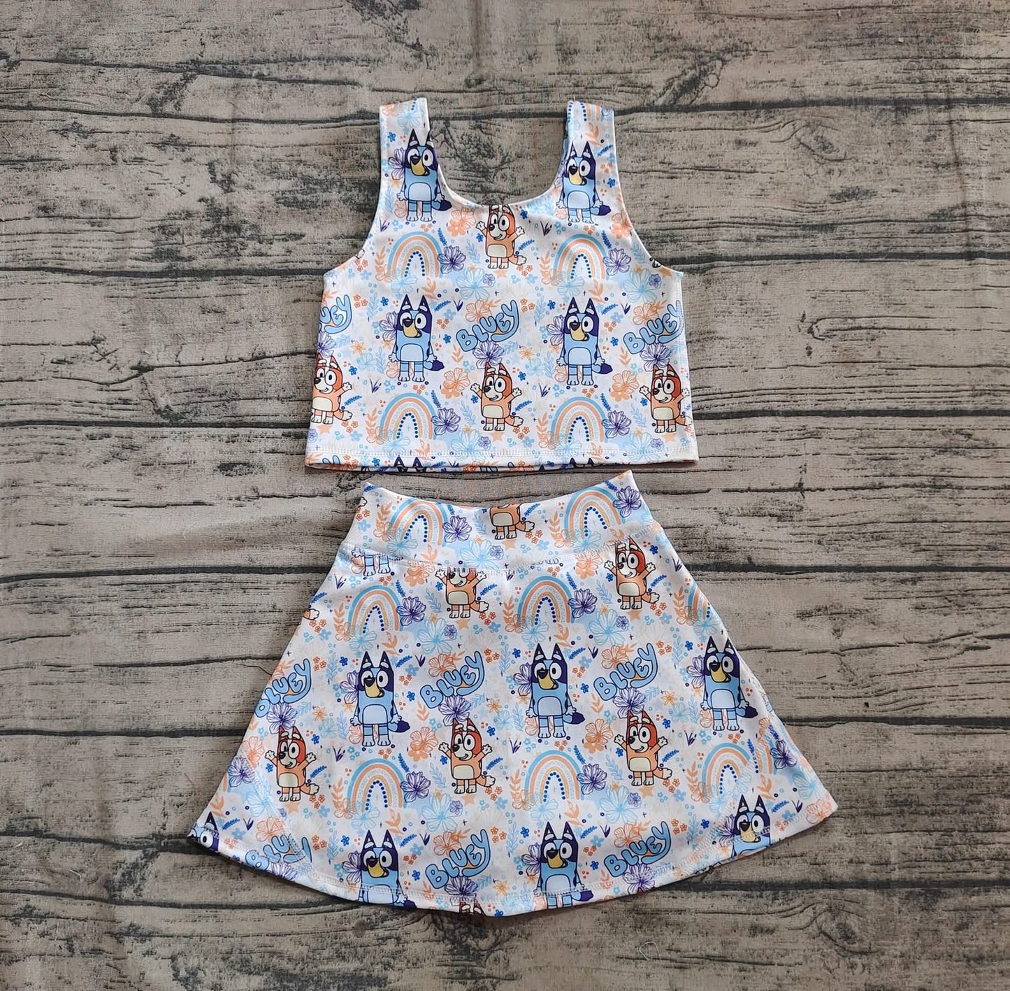 Bluey Rainbow Floral 2-Piece Yoga Skort Set
