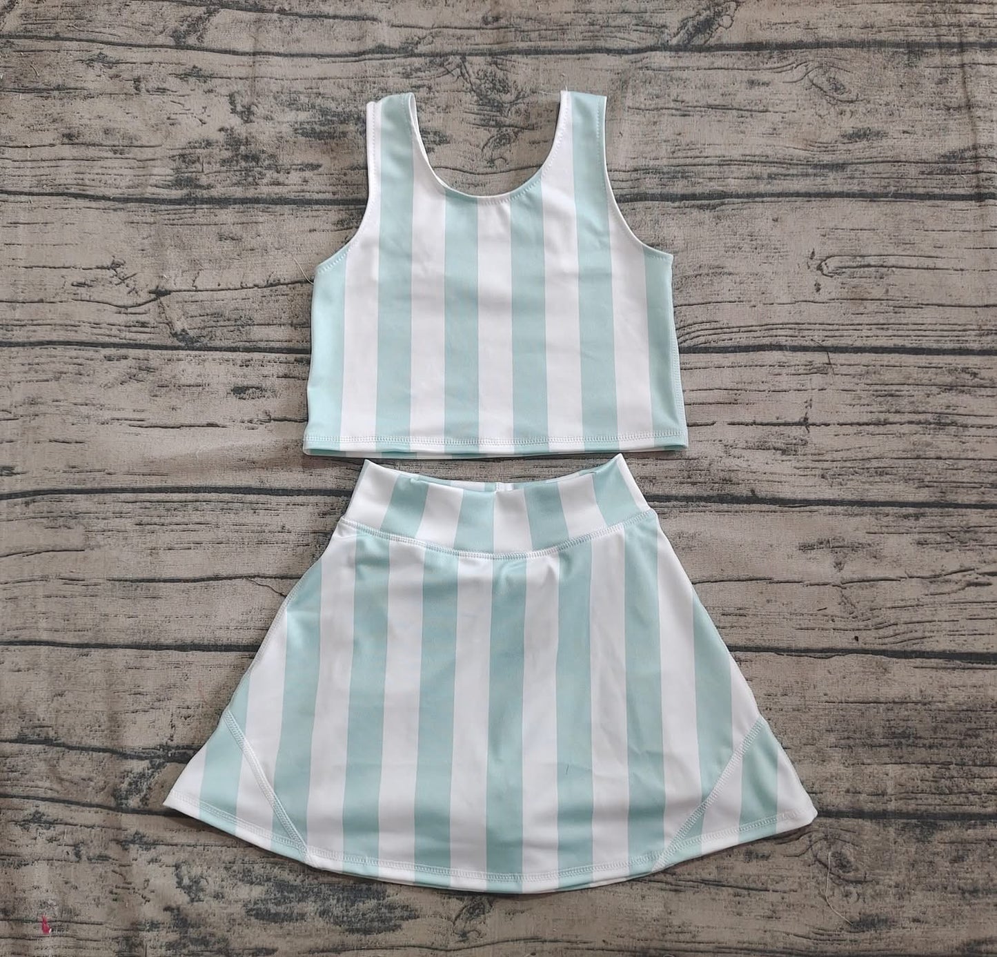 Mint & White Striped 2-Piece Yoga Skort Set