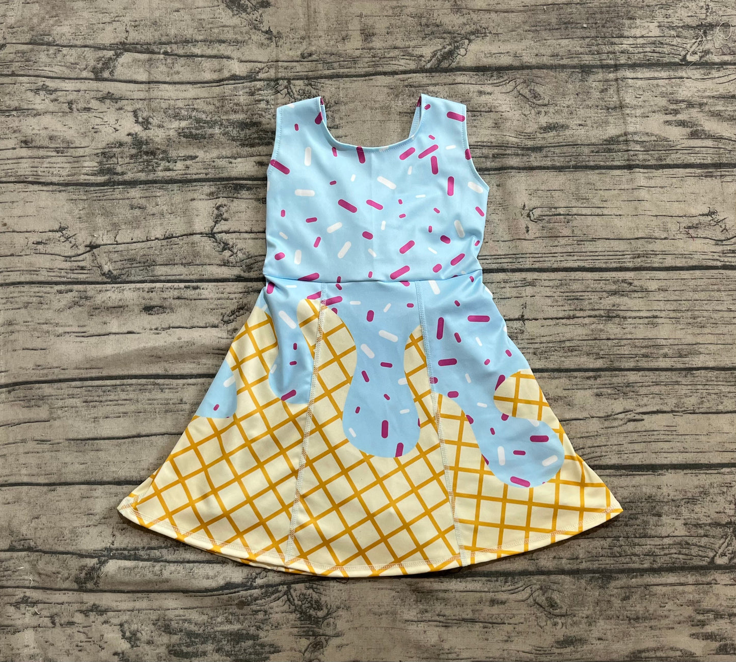Blue Icecream Print Twist Back Yoga Skort Dress