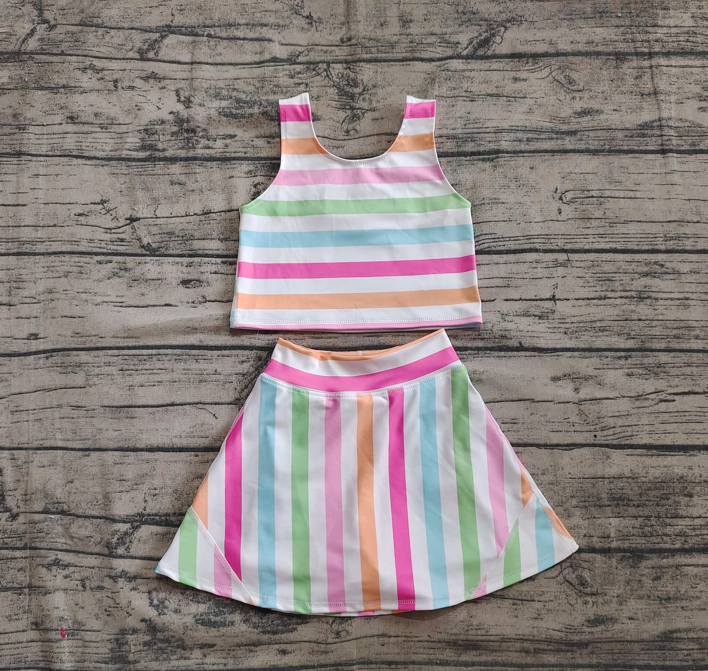 Rainbow Striped 2-Piece Yoga Skort Set