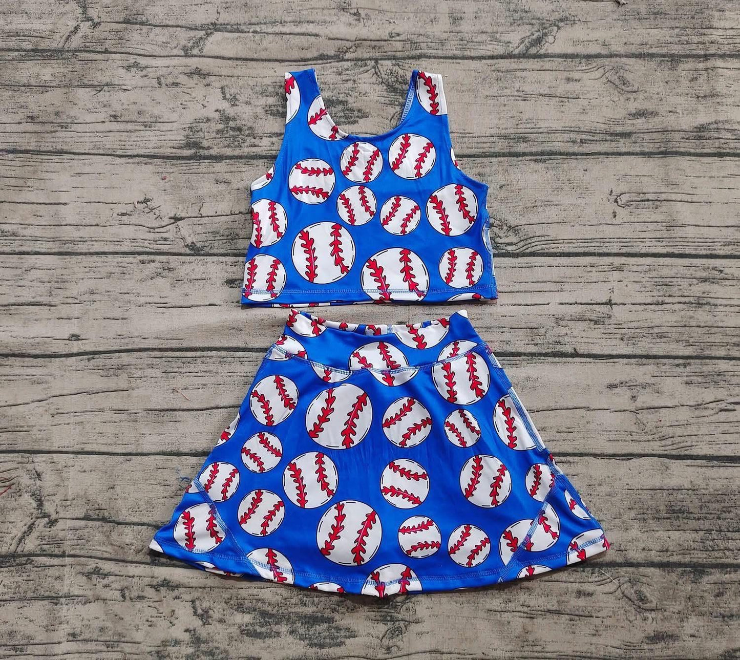 Blue Baseball 2-Piece Yoga Skort Set
