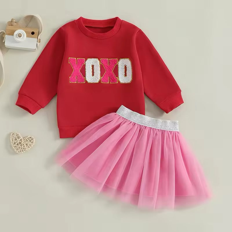 XOXO Chenille Lettered Skirt Set