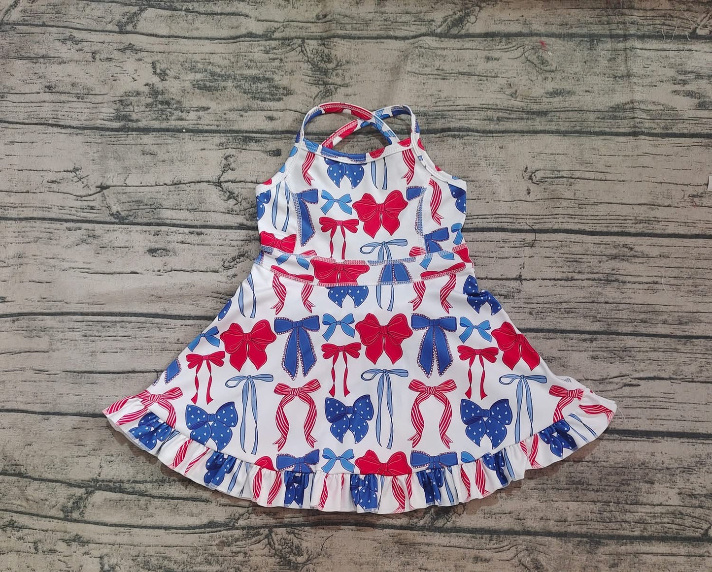 Red, White + Blue Bow Sleeveless Ruffled Skort Dressi