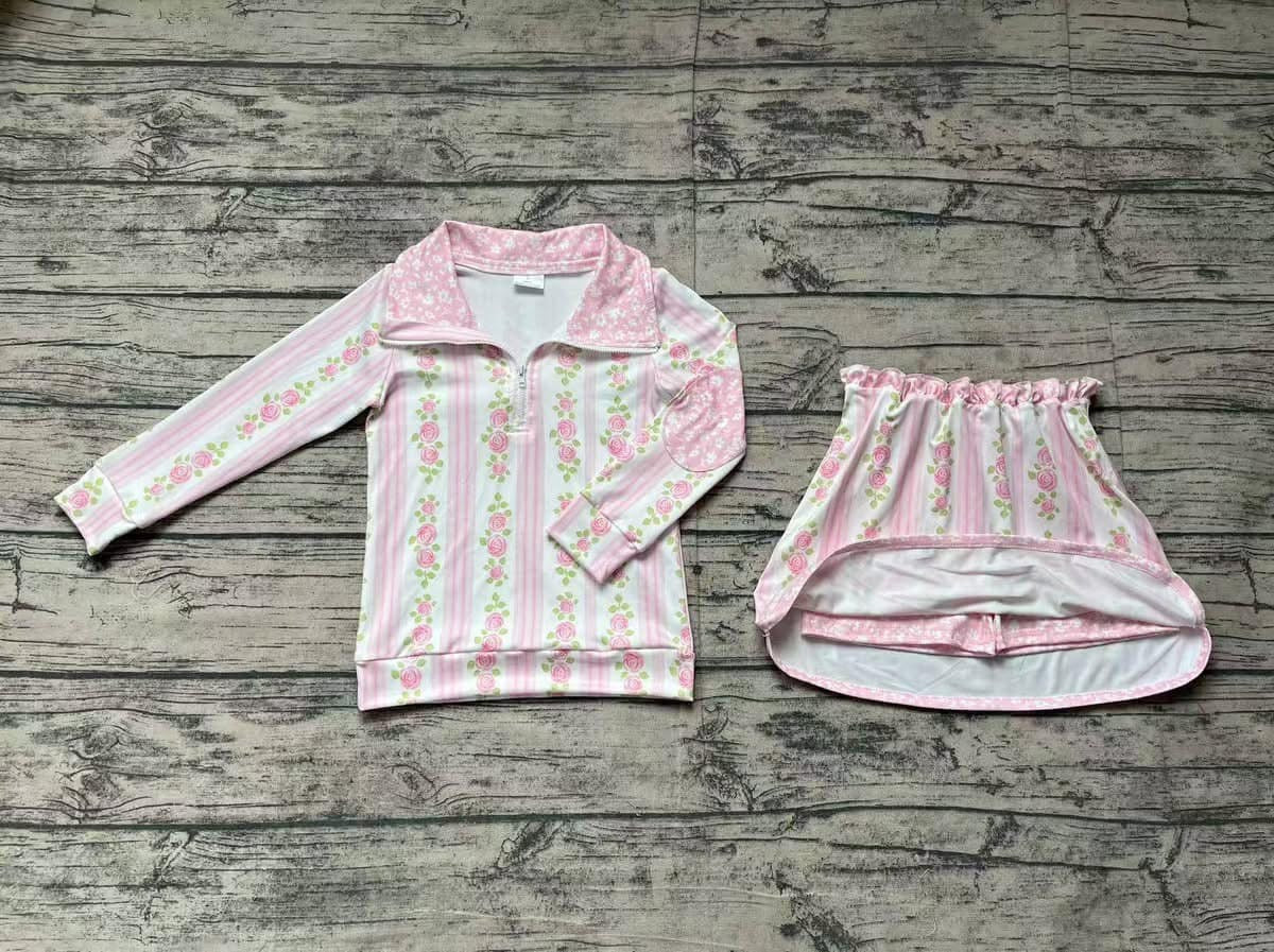 2-Piece Pink & White Vintage Floral Skort Set