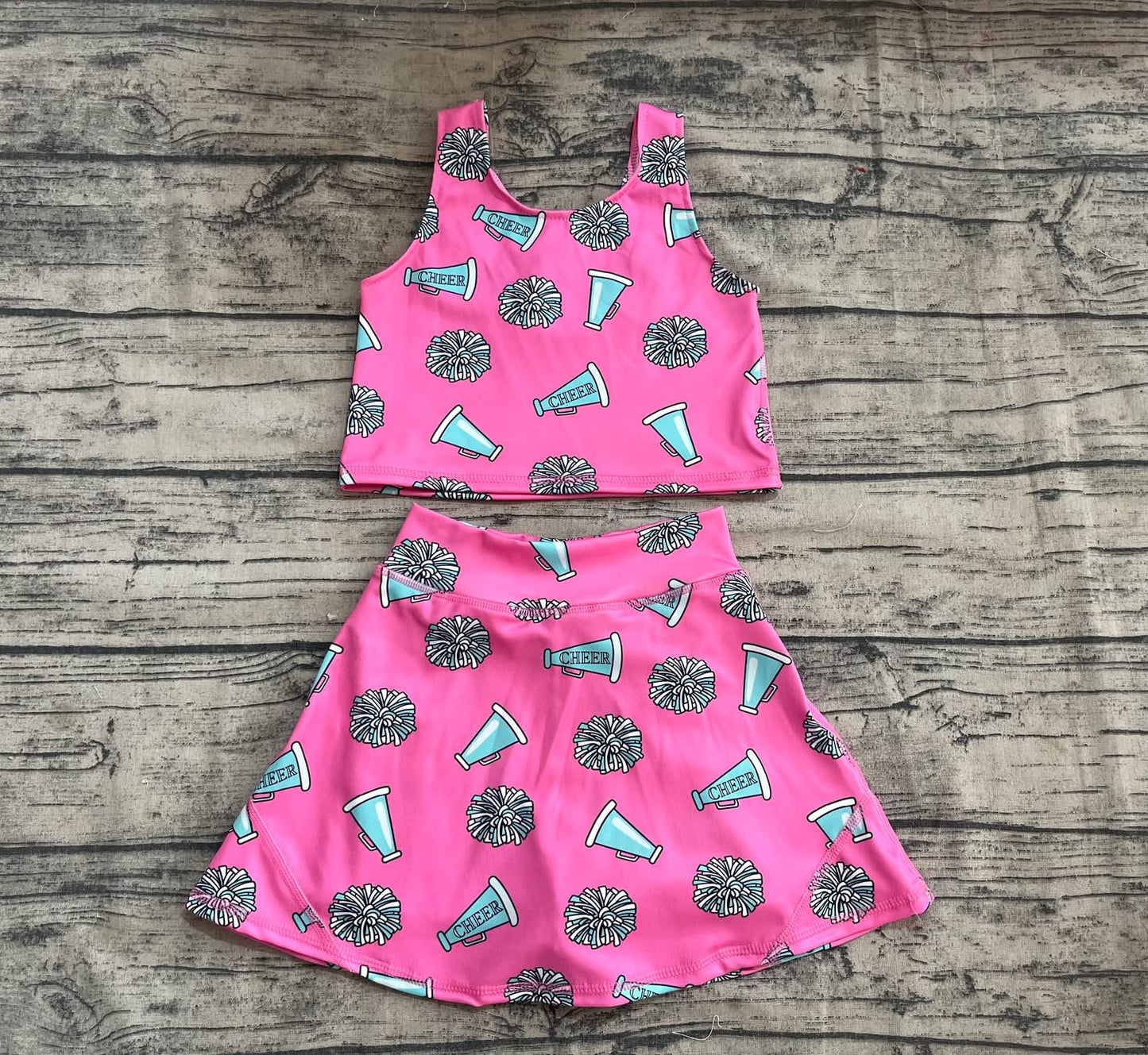 Pink Pom Pom Cheerleading 2-Piece Yoga Skort Set