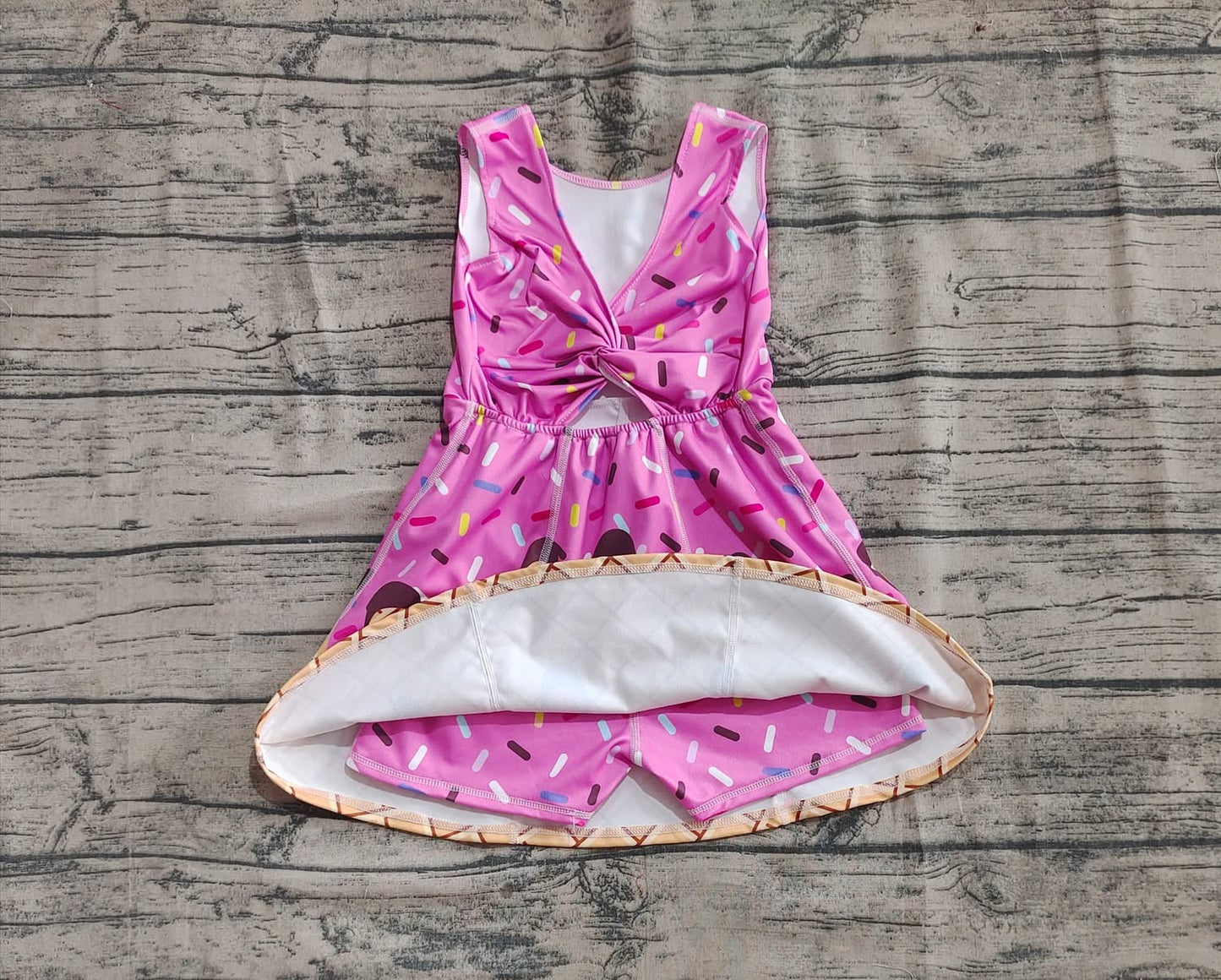 Pink Icecream Print Twist Back Yoga Skort Dress