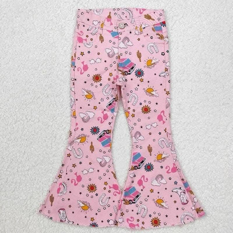 Pink Multi Vintage Barbie Bus & Rainbow Bell Bottoms