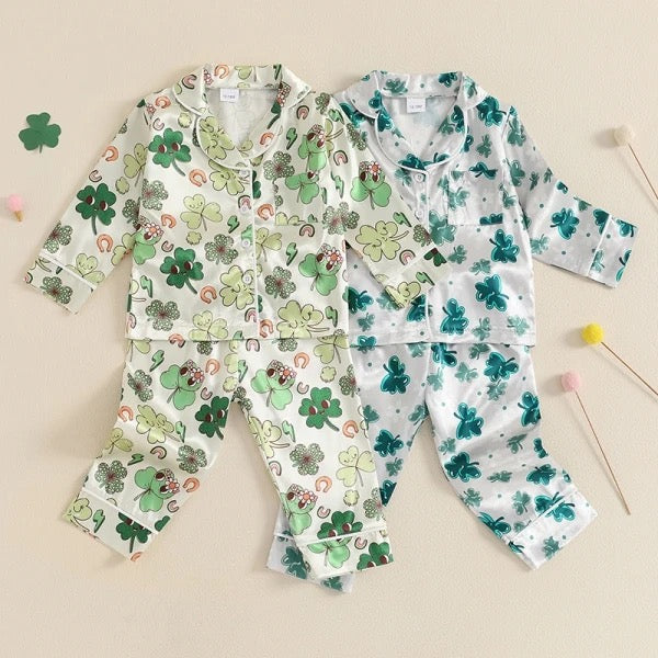 Button Down St. Patrick’s Day Printed Silk Pajamas