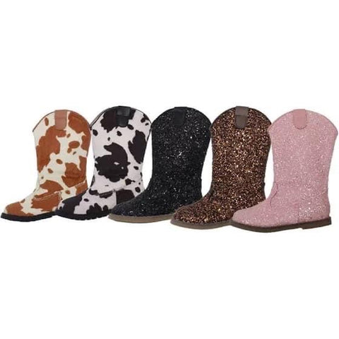 Crystal Sequin Cowgirl Boots w/ Flat Heel