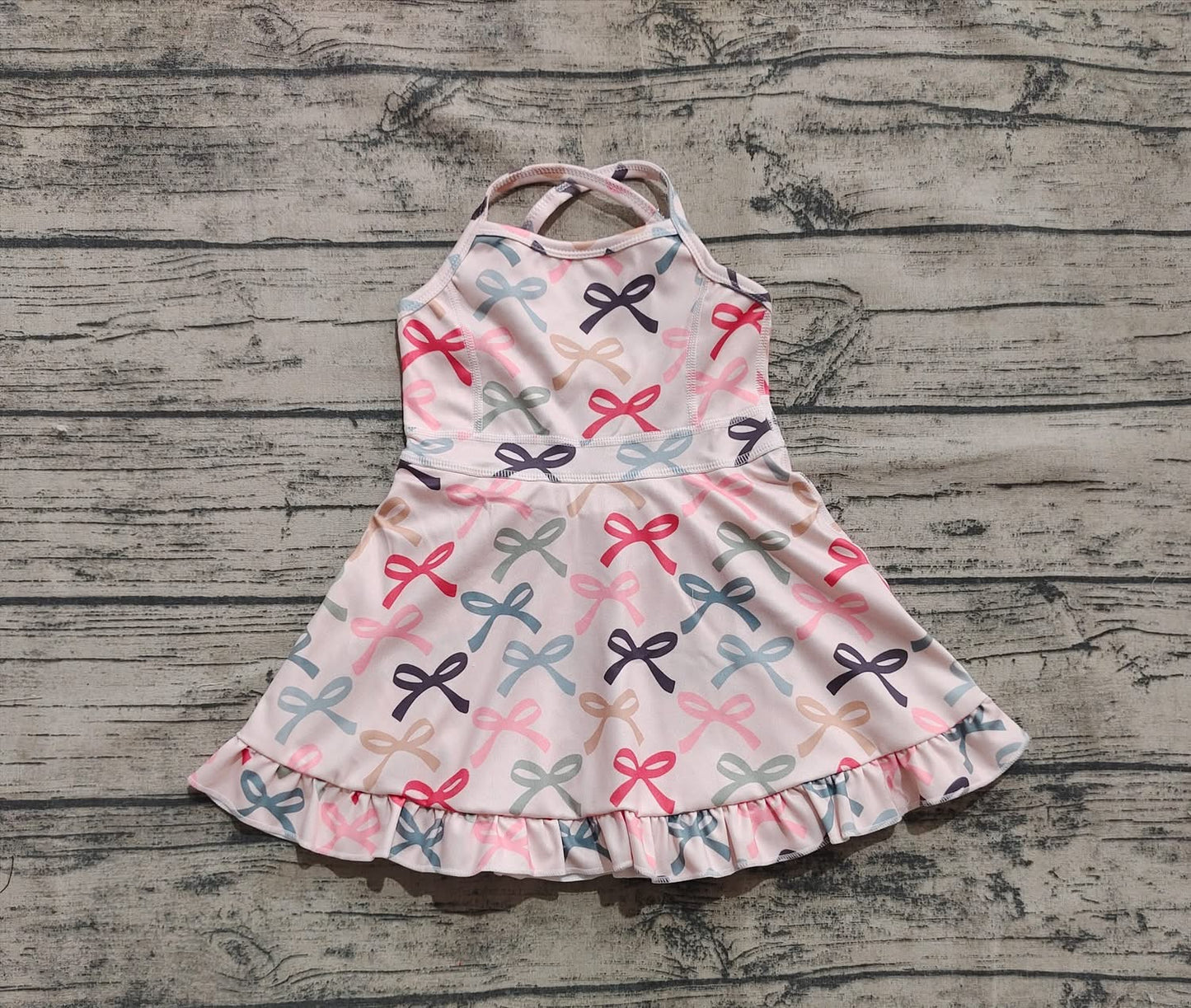 Multi Colored Bow Print Sleeveless Ruffled Skort Dressi