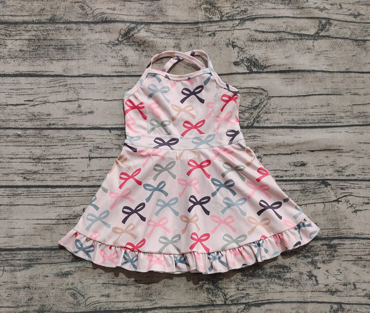 Multi Colored Bow Print Sleeveless Ruffled Skort Dressi