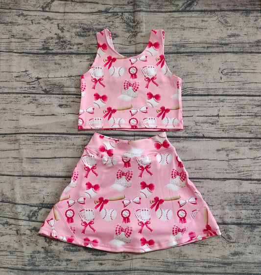 Pink Baseball & Bow 2-Piece Yoga Skort Set