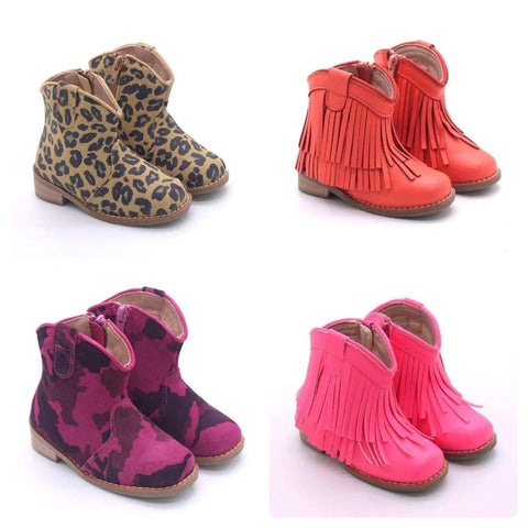 Leopard, Camo, Red & Pink Fringe Boots