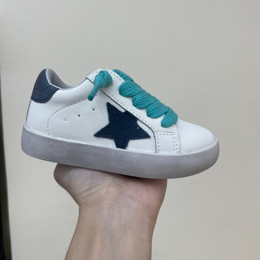 Teal & White Unisex Star Sneakers