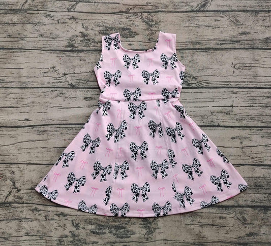 Pink Cow Print Bow Twist Back Skort Dress