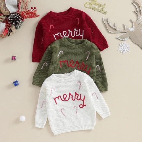Merry Candy Cane Embroidered Sweater