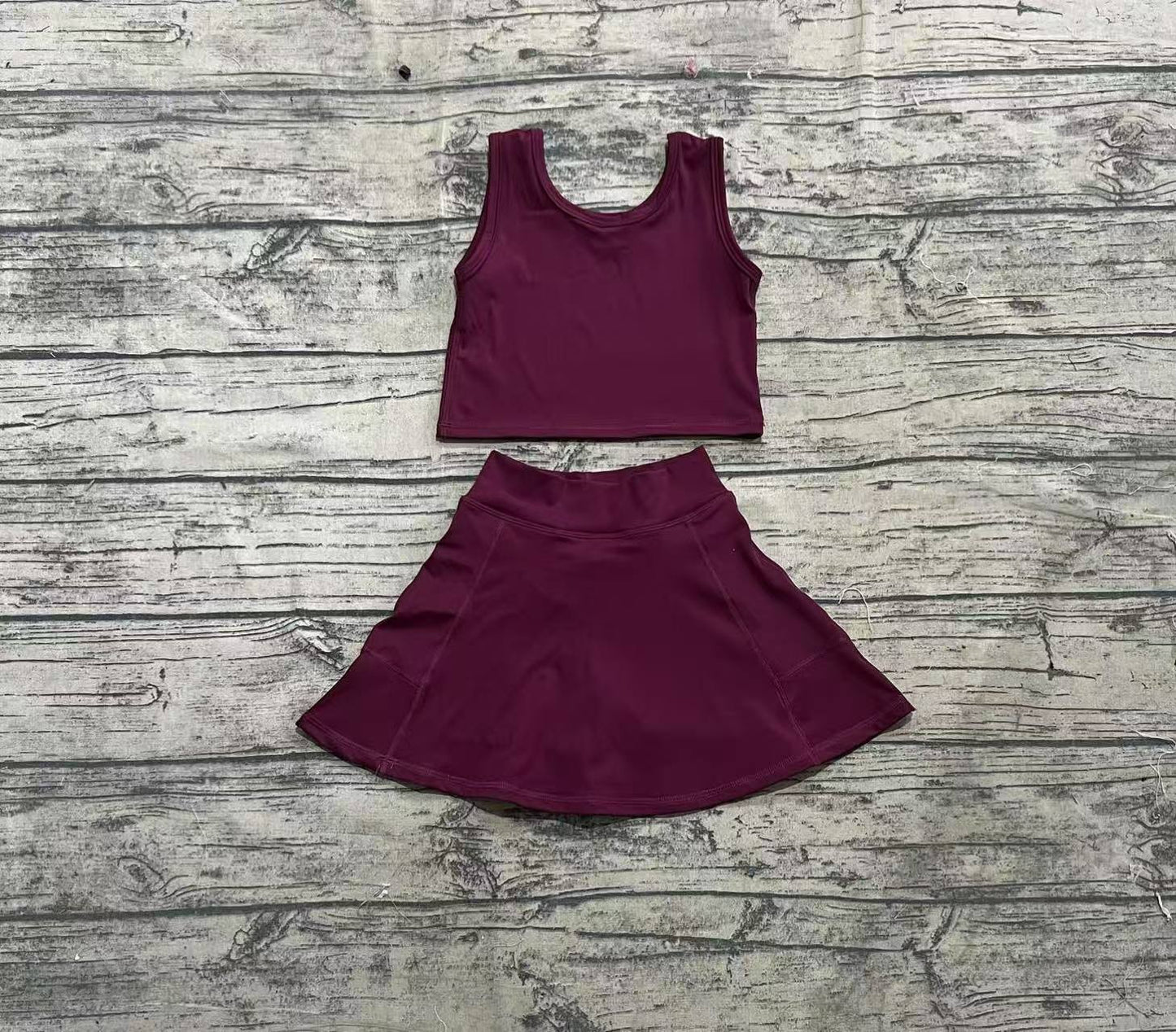 Solid Burgundy 2-Piece Yoga Skort Set