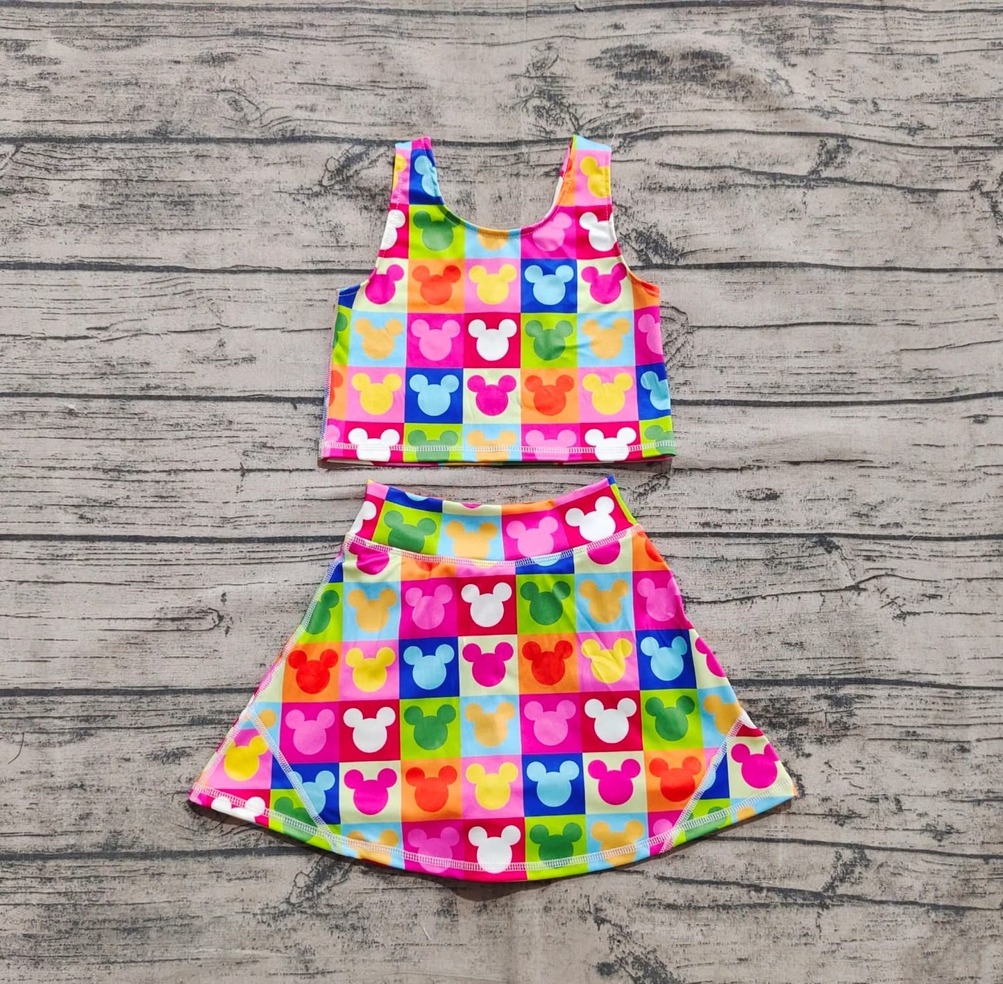 Checkered Rainbow Minnie 2-Piece Yoga Skort Set