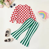 Checkered Print Color Block Striped Bell Set
