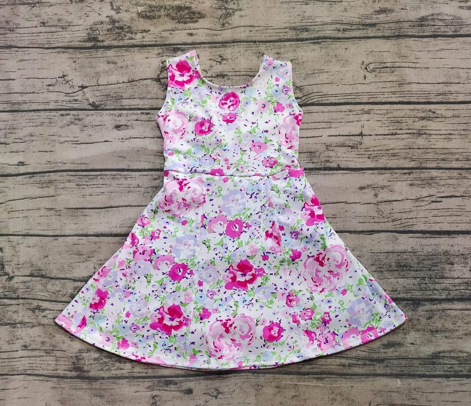 Pinkish, Green & White Floral Twist Back Skort Dress