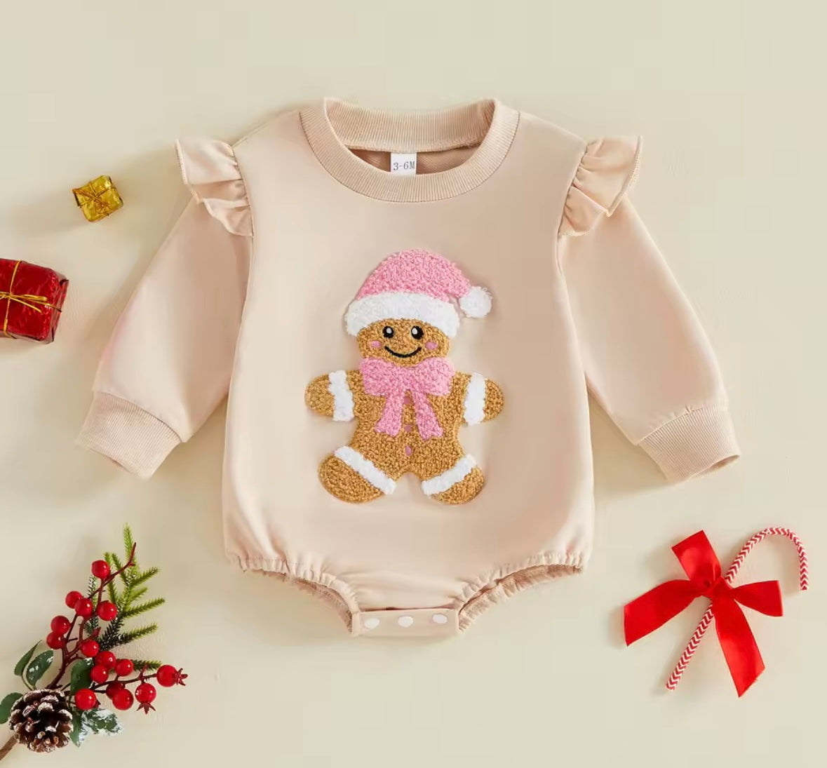 Gingerbread Embroidered Infant Romper