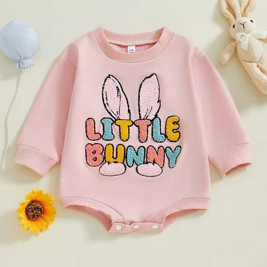 Little Bunny Embroidered Pink Easter Onesie