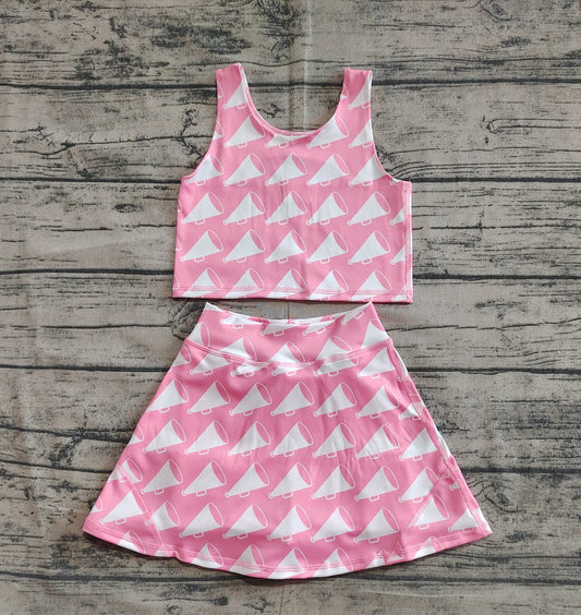 Pink & White Cheerleading 2-Piece Yoga Skort Set