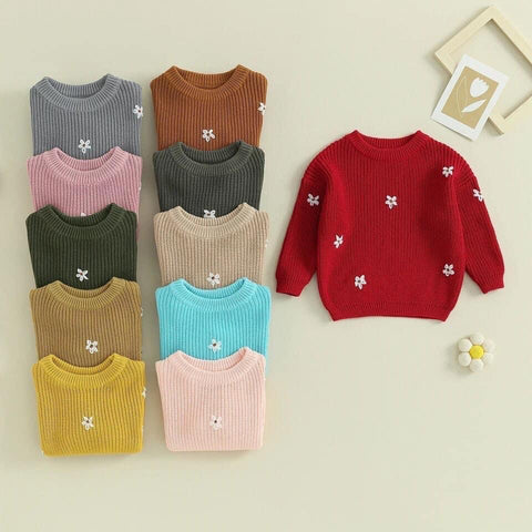 Embroidered Daisy Knit Sweaters (More Colors)