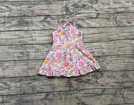 Pink Muli Floral Sleeveless Ruffled Skort Dress