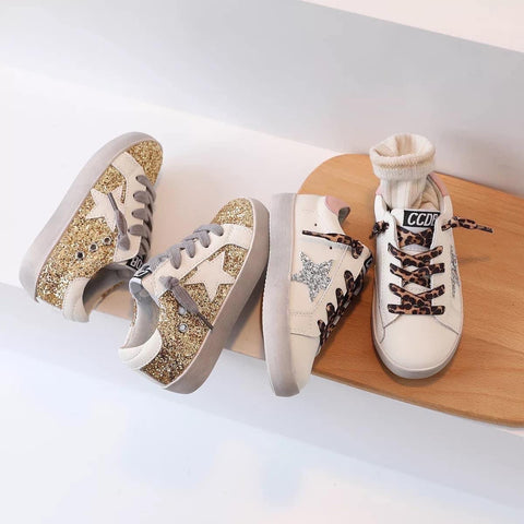 Gold & Leopard Laced Star Sneakers