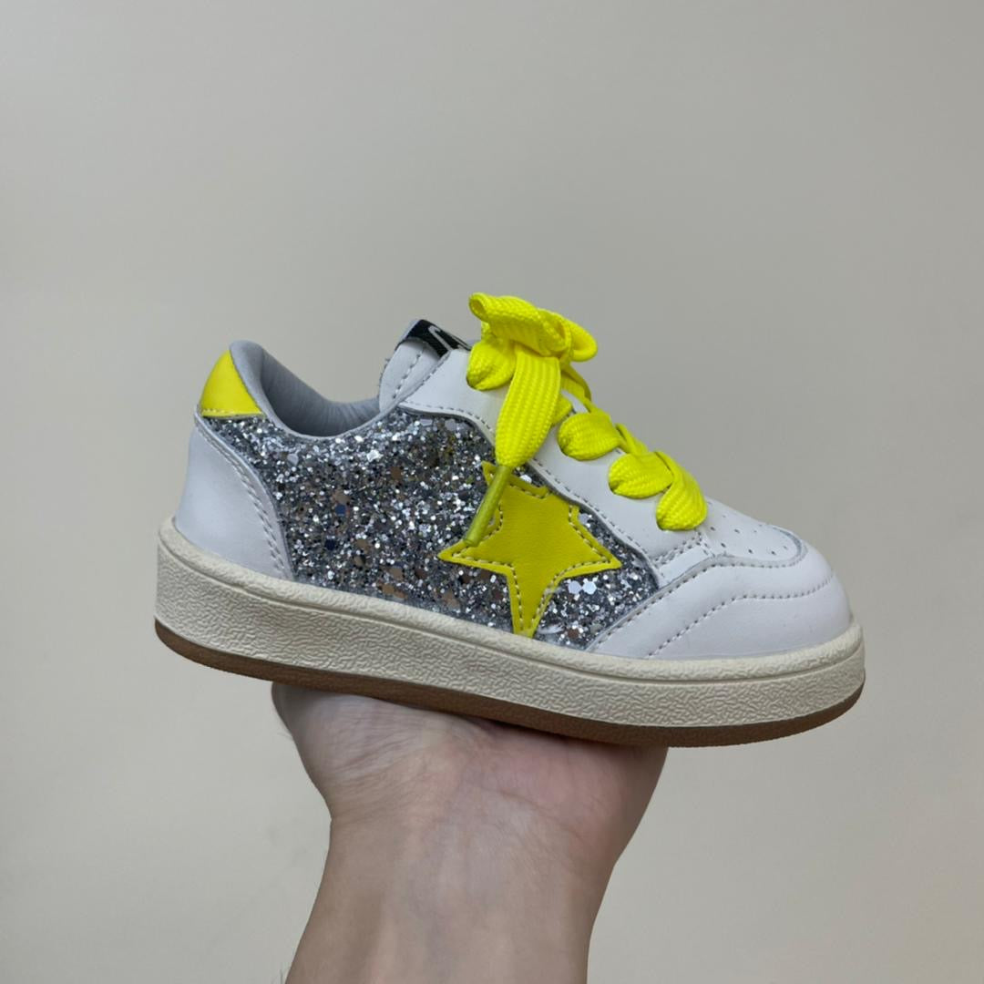 White & Silver Neon Sequin High Qualiy Star Sneakers