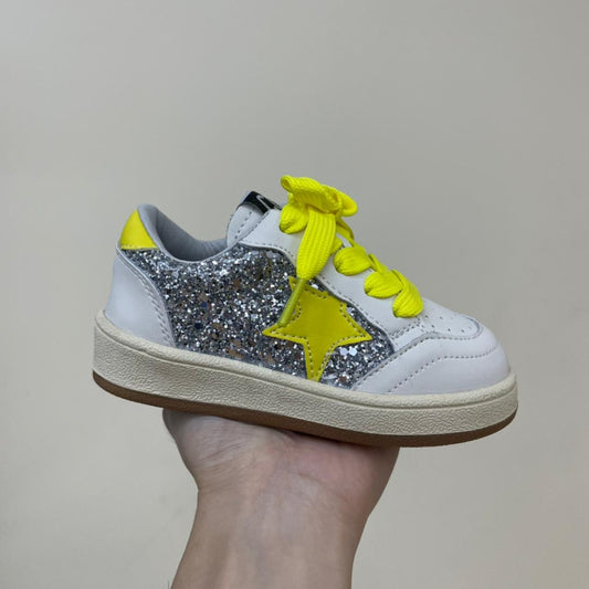 White & Silver Neon Sequin High Qualiy Star Sneakers