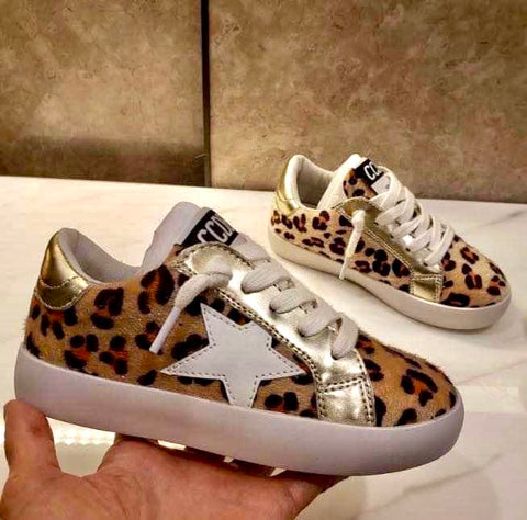 Leopard & Gold Sequin Star Sneakers