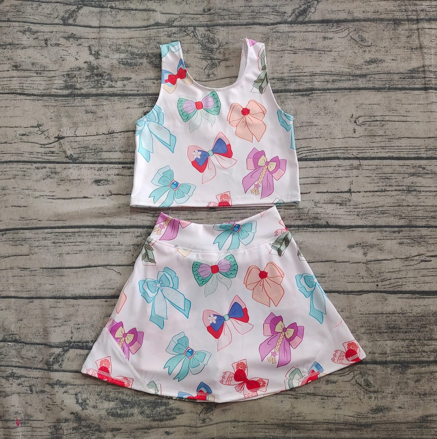 Multi Colored Bow 2-Piece Yoga Skort Set