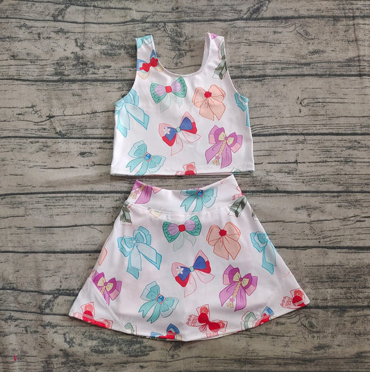 Multi Colored Bow 2-Piece Yoga Skort Set