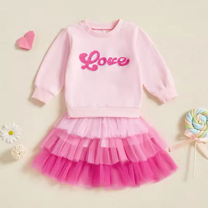 L o v e Chenille Lettered Ruffled Skirt Set