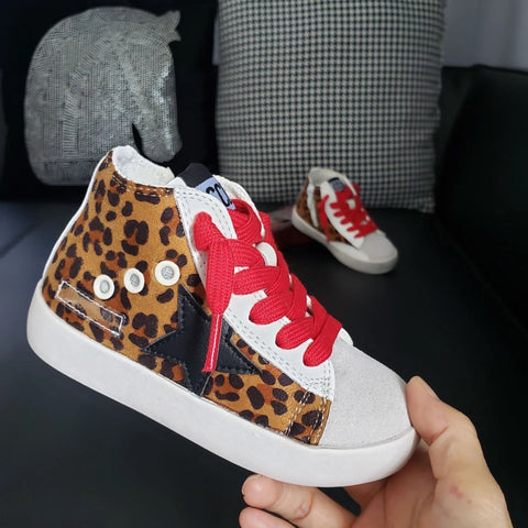 Leopard Star Sneakers w/ Red Laces